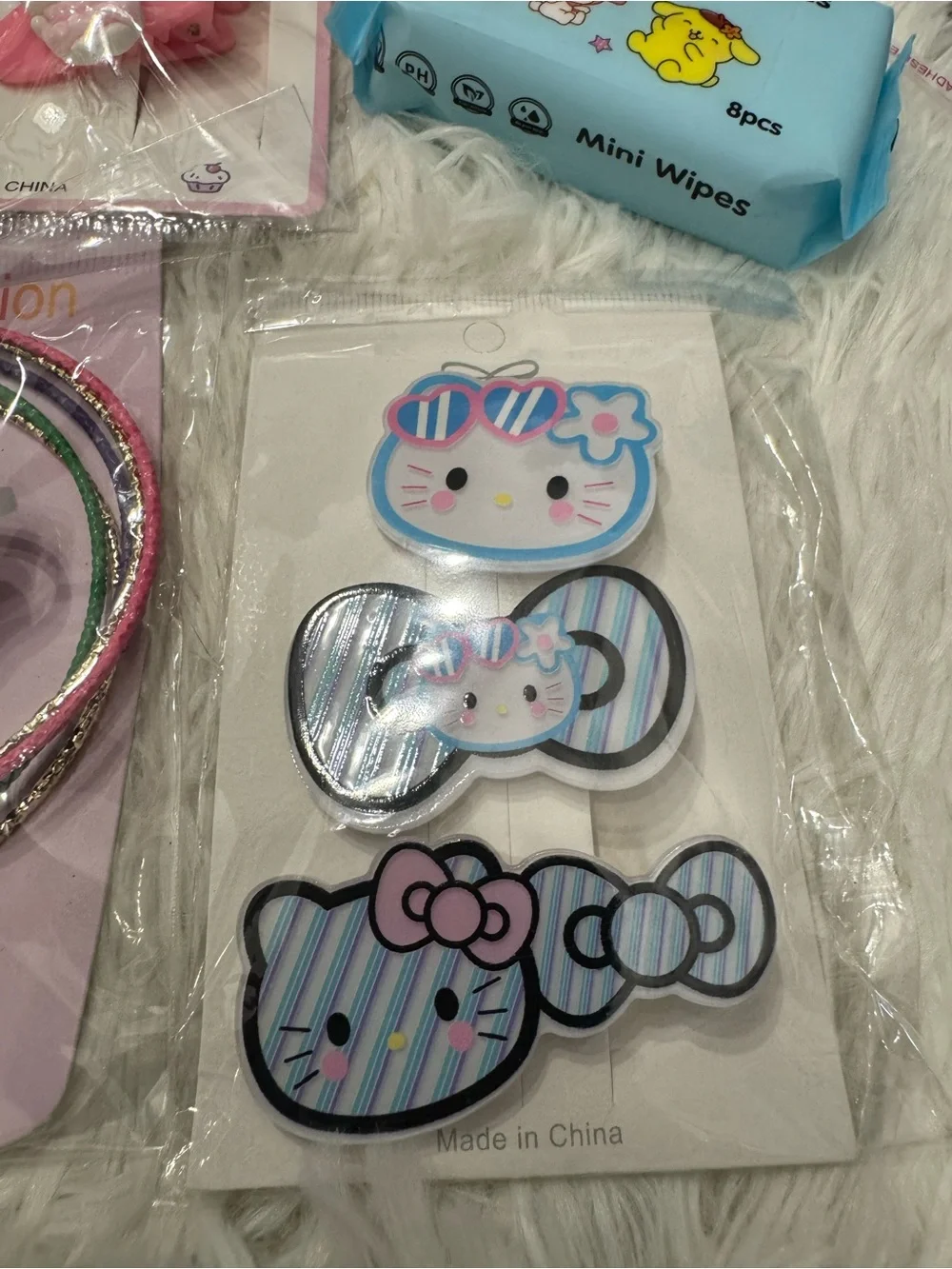 Hello Kitty Kids Hair Accessories hair clips bangles wipes straw topper 18 items